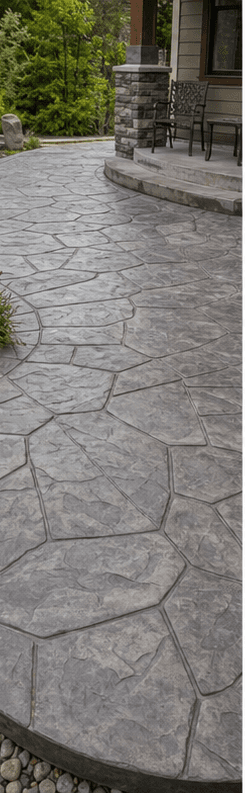 Stamped concrete surface detail with decorative texture and sealed finish